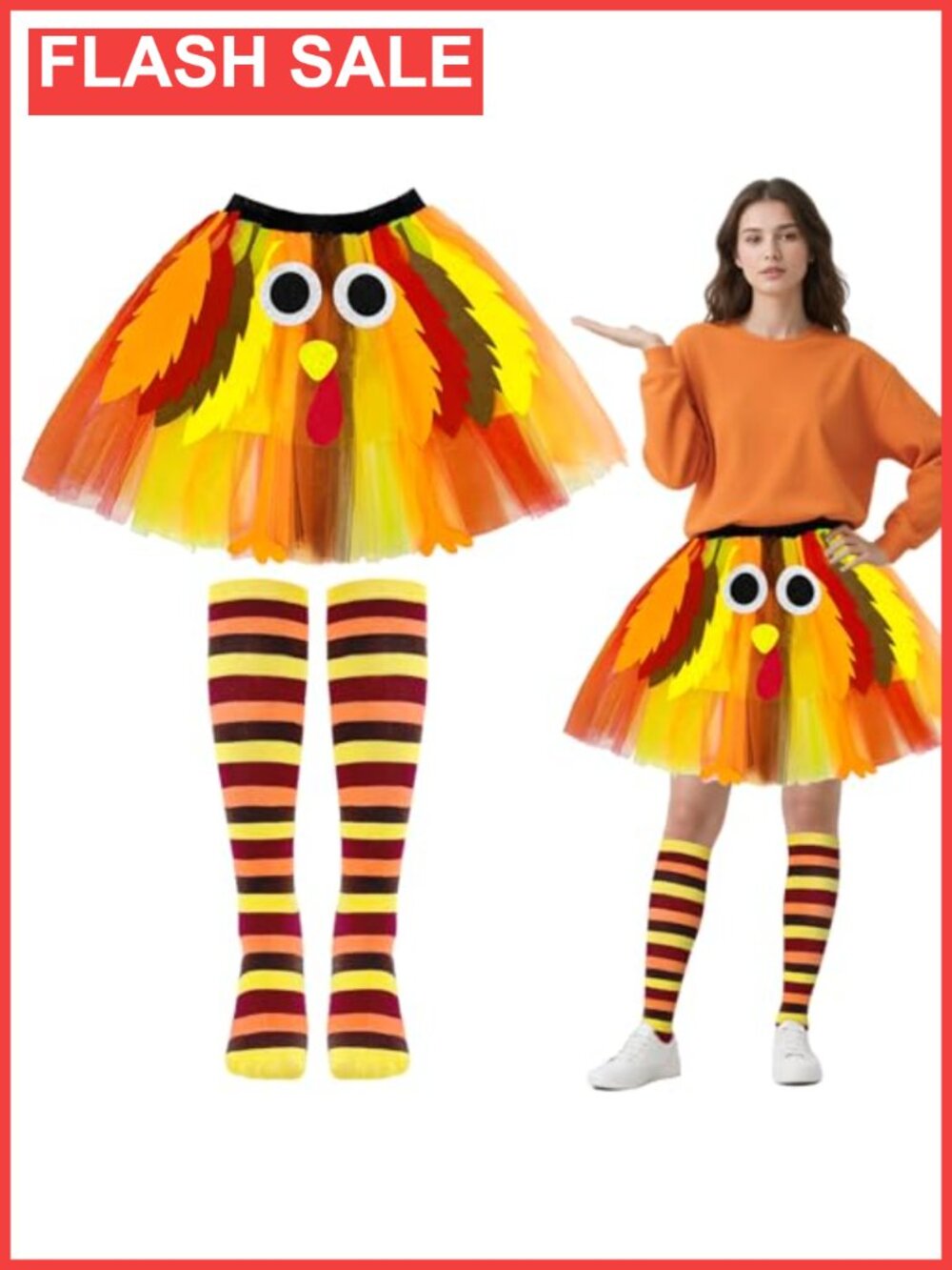 Turkey Costume Set Tutu Skirt Socks Leg Warmers Thanksgiving Outfit Cosplay